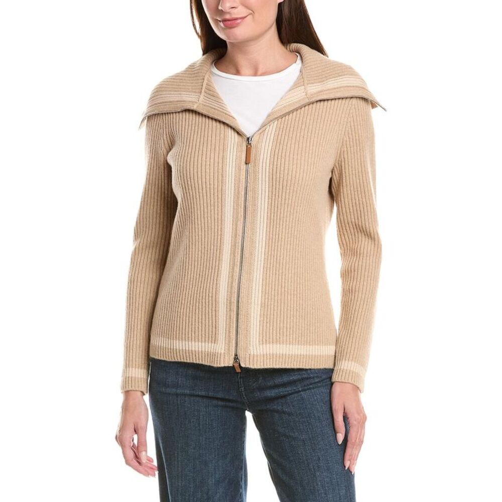 Lafayette 148 New York Womens Knit Zip Sweater, Brown